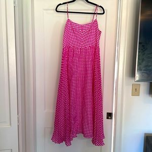 Hot pink & white gingham midi dress